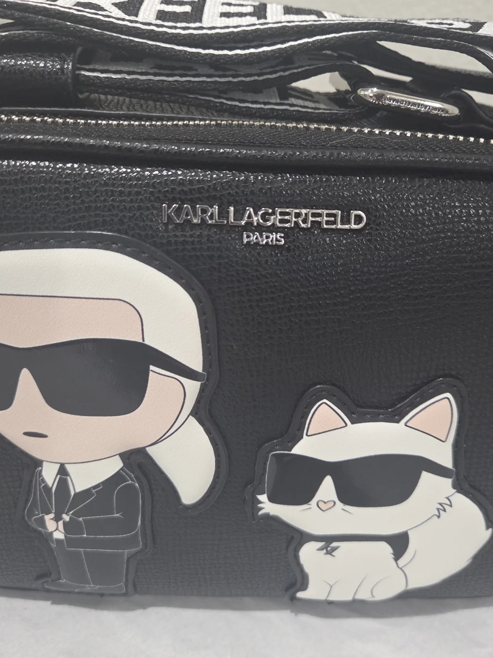 Karl Lagerfeld Black Crossbody Camera Bag with Character Patch NWT